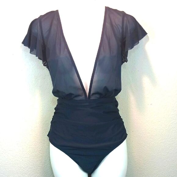 Cupshe Mesh Midnight Blue One - Piece Swimsuit sz L - Picture 2 of 11